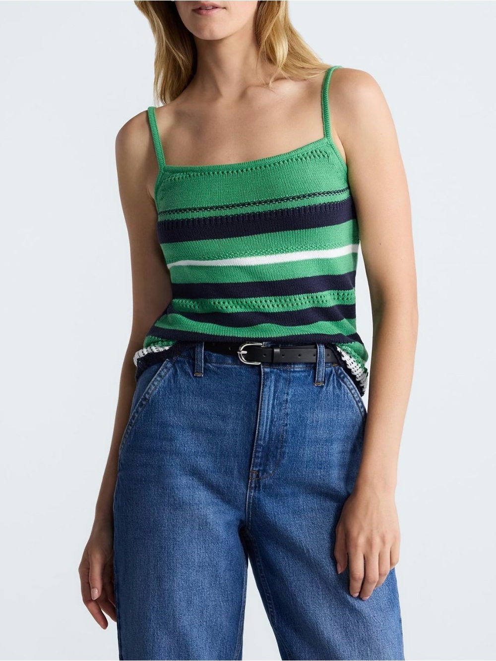 Striped Knit Tank Top in Green and Navy